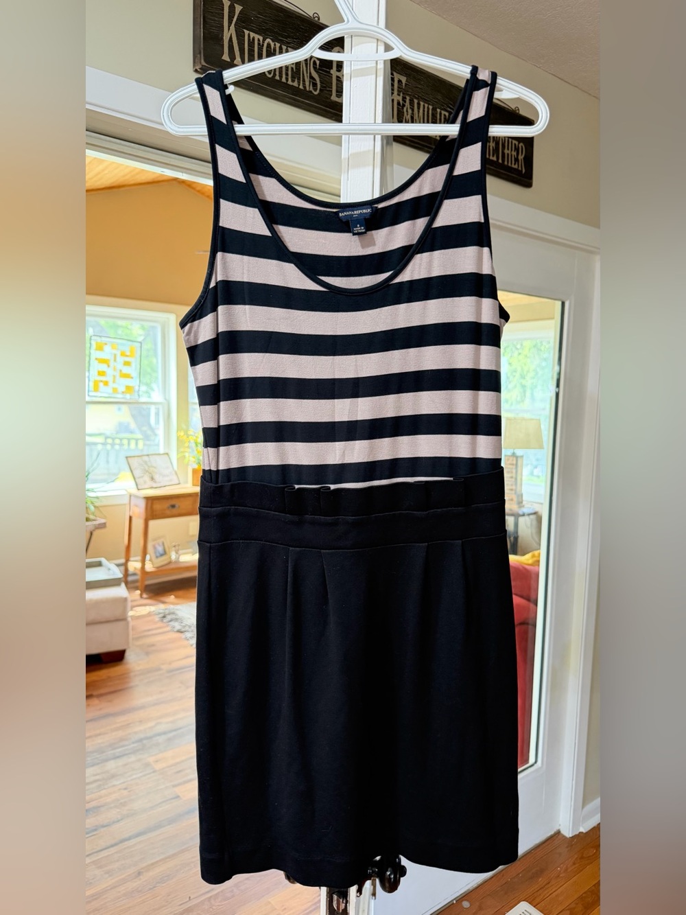 Banana Republic Black and Cream Striped Tank Midi Dress